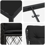 Set da Pranzo per Giardino con cuscino 7 pcs Nero polyrattan
