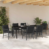Set da Pranzo per Giardino con cuscino 7 pcs Nero polyrattan