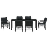 Set da Pranzo per Giardino con cuscino 7 pcs Nero polyrattan