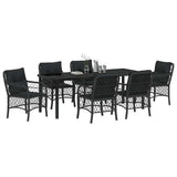 Set da Pranzo per Giardino con cuscino 7 pcs Nero polyrattan