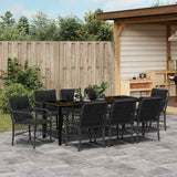 Set da Pranzo per Giardino con cuscino 9 pcs Nero polyrattan