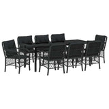 Set da Pranzo per Giardino con cuscino 9 pcs Nero polyrattan