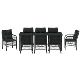 Set da Pranzo per Giardino con cuscino 9 pcs Nero polyrattan