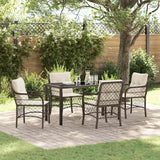 Set da Pranzo per Giardino con cuscino 5 pcs Marrone polyrattan