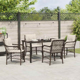 Set da Pranzo per Giardino con cuscino 5 pcs Marrone polyrattan