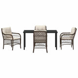 Set da Pranzo per Giardino con cuscino 5 pcs Marrone polyrattan