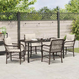 Set da Pranzo per Giardino con cuscino 5 pcs Marrone polyrattan