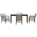 Set da Pranzo per Giardino con cuscino 5 pcs Marrone polyrattan