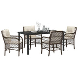 Set da Pranzo per Giardino con cuscino 5 pcs Marrone polyrattan