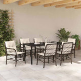 Set da Pranzo per Giardino con cuscino 7 pcs Marrone polyrattan