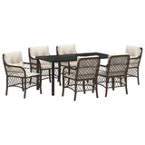Set da Pranzo per Giardino con cuscino 7 pcs Marrone polyrattan