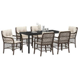 Set da Pranzo per Giardino con cuscino 7 pcs Marrone polyrattan
