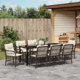 Set da Pranzo per Giardino con cuscino 9 pcs Marrone polyrattan