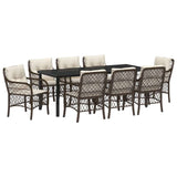 Set da Pranzo per Giardino con cuscino 9 pcs Marrone polyrattan