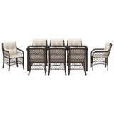 Set da Pranzo per Giardino con cuscino 9 pcs Marrone polyrattan