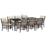 Set da Pranzo per Giardino con cuscino 9 pcs Marrone polyrattan