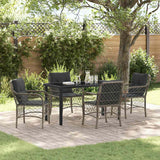 Set da Pranzo per Giardino con cuscino 5 pcs Grigio polyrattan