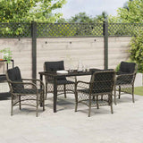 Set da Pranzo per Giardino con cuscino 5 pcs Grigio polyrattan