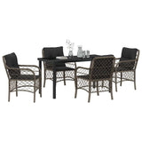 Set da Pranzo per Giardino con cuscino 5 pcs Grigio polyrattan