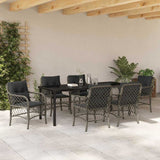 Set da Pranzo per Giardino con cuscino 7 pcs Grigio polyrattan
