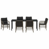 Set da Pranzo per Giardino con cuscino 7 pcs Grigio polyrattan