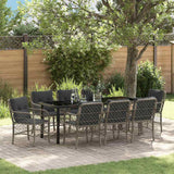 Set da Pranzo per Giardino con cuscino 9 pcs Grigio polyrattan