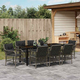 Set da Pranzo per Giardino con cuscino 9 pcs Grigio polyrattan