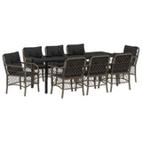 Set da Pranzo per Giardino con cuscino 9 pcs Grigio polyrattan