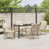 Set da Pranzo per Giardino con cuscino 5 pcs Beige polyrattan
