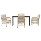 Set da Pranzo per Giardino con cuscino 5 pcs Beige polyrattan