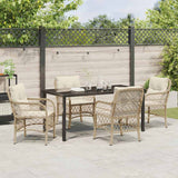 Set da Pranzo per Giardino con cuscino 5 pcs Beige polyrattan