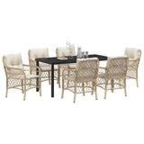 Set da Pranzo per Giardino con cuscino 7 pcs Beige polyrattan