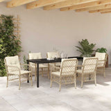 Set da Pranzo per Giardino con cuscino 7 pcs Beige polyrattan