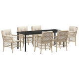 Set da Pranzo per Giardino con cuscino 7 pcs Beige polyrattan