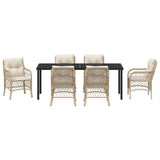 Set da Pranzo per Giardino con cuscino 7 pcs Beige polyrattan