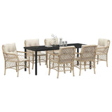 Set da Pranzo per Giardino con cuscino 7 pcs Beige polyrattan