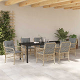 Set da Pranzo per Giardino con cuscino 7 pcs Beige polyrattan