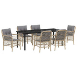 Set da Pranzo per Giardino con cuscino 7 pcs Beige polyrattan