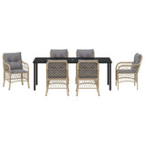 Set da Pranzo per Giardino con cuscino 7 pcs Beige polyrattan