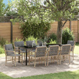 Set da Pranzo per Giardino con cuscino 9 pcs Beige polyrattan