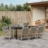 Set da Pranzo per Giardino con cuscino 9 pcs Beige polyrattan