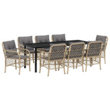 Set da Pranzo per Giardino con cuscino 9 pcs Beige polyrattan