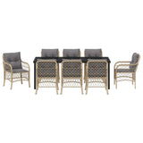 Set da Pranzo per Giardino con cuscino 9 pcs Beige polyrattan