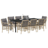 Set da Pranzo per Giardino con cuscino 9 pcs Beige polyrattan