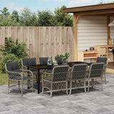Set da Pranzo per Giardino 9 pcs Grigio chiaro polyrattan