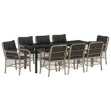 Set da Pranzo per Giardino 9 pcs Grigio chiaro polyrattan