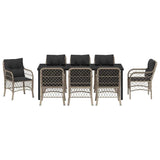 Set da Pranzo per Giardino 9 pcs Grigio chiaro polyrattan