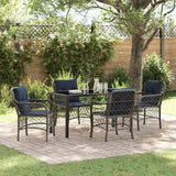 Set da Pranzo per Giardino 5 pcs Grigio e Nero Rattan
