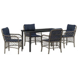 Set da Pranzo per Giardino 5 pcs Grigio e Nero Rattan