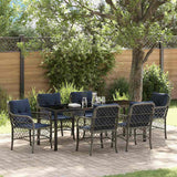 Set da Pranzo per Giardino 7 pcs Grigio e Nero Rattan